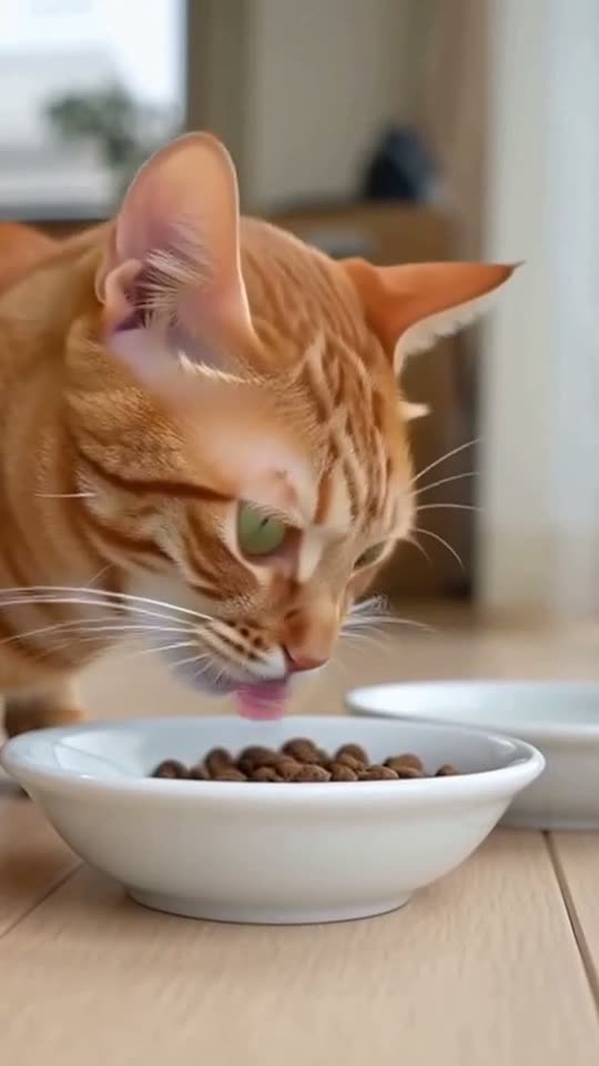 茶トラがごはんを食べるようす（AI生成映像）